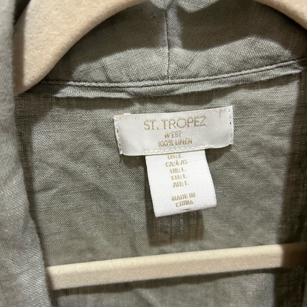 st. Tropez linen large lapel collar vest w pockets - Picture 2 of 6
